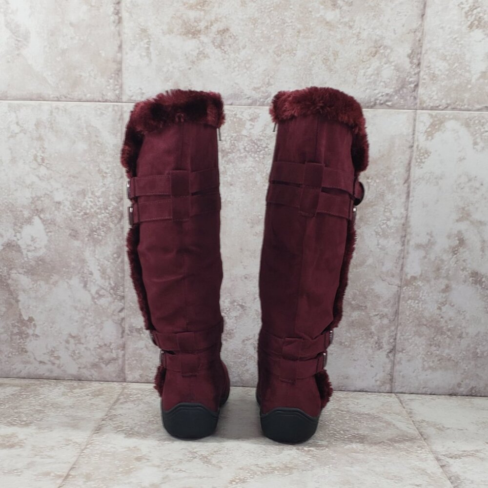 Buckled Faux Fur Hot Tomato Pavati Suede Zippered Full Calf Knee Boots Size 6 M - Picture 6 of 15